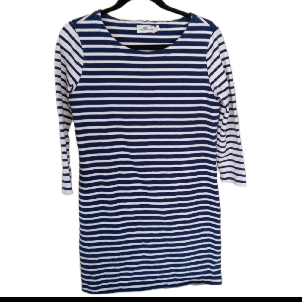Vineyard Vines Knee Length Navy Striped Dress Small